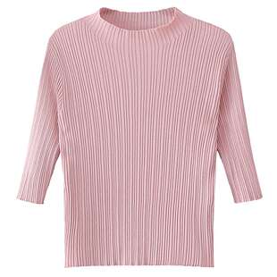 2026春季新款女装小个子短款上衣中袖薄款针织衫修身半高领打底衫