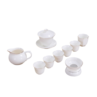 古顺牧汉白玉瓷茶具德化白瓷高岭土羊脂玉瓷盖碗白瓷侧把茶壶茶杯