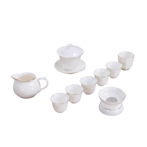 古顺牧汉白玉瓷茶具德化白瓷高岭土羊脂玉瓷盖碗白瓷侧把茶壶茶杯