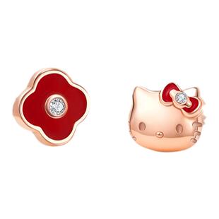 潮色绘xHellokitty红色纯银耳钉女耳环四叶草马年本命年新年礼物