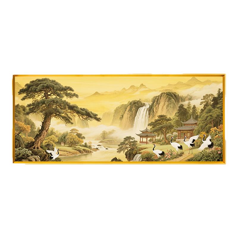 迎客松满绣十字绣2025新款线绣客厅聚宝盆风景山水画全绣新中式