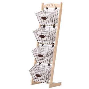 实木置物架落地布艺玩具收纳架零食架家用杂志书报架杂物储物架子