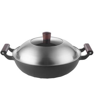 铸味铸铁锅炒锅煤气灶用不易粘锅平底炒锅32cm 家用生铁炒菜锅