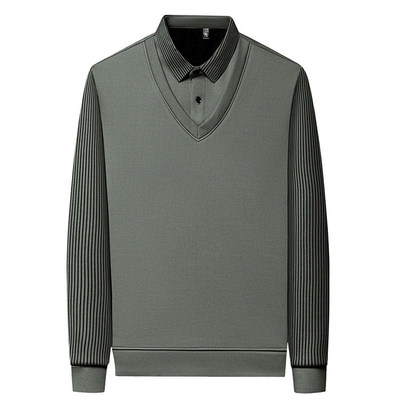 稻草人加绒加厚男士毛衣新款男装衬衫领假两件冬季保暖针织打底衫