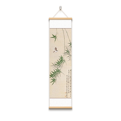 新中式国画翠竹花鸟墨竹卷轴字画
