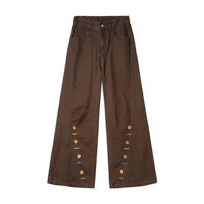 Dream made美式复古纽扣休闲裤男款夏季直筒宽松棕色男生工装裤子