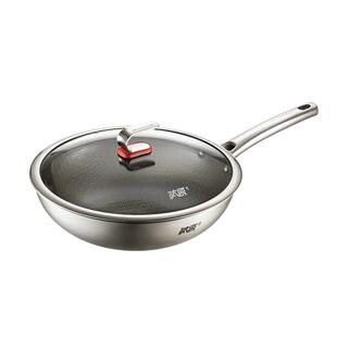 爱仕达不粘锅家用炒锅炒菜锅钛不锈钢蜂窝无涂层电磁炉专用燃气灶