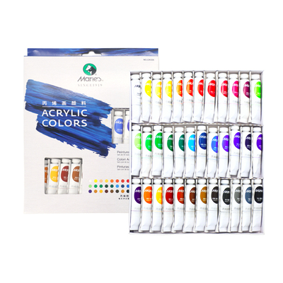 马利牌12色24色丙烯颜料套装油画儿童纺织染料画画石头石塑粘土涂色油彩小支聚酸防水防晒不掉色丙烯炳漆画笔