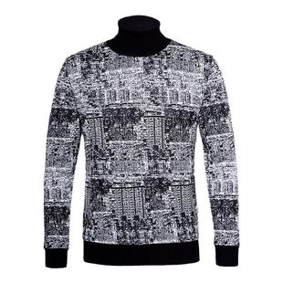 callisto卡利斯特男士秋冬翻领黑白时尚贴身保暖修身羊绒毛衣