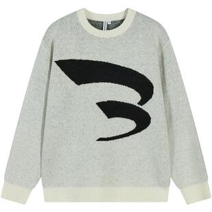 美特斯邦威毛衣男女同款春夏新款圆领撞色百搭提花潮流时尚上