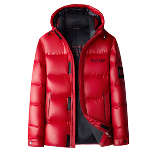 国标90鸭绒大红色羽绒服男连帽加厚保暖中青年休闲外套2025新款冬