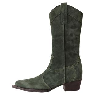 高冷女神表达！巴黎走秀款高丝光牛反绒尖头雕塑感名媛风中筒靴特