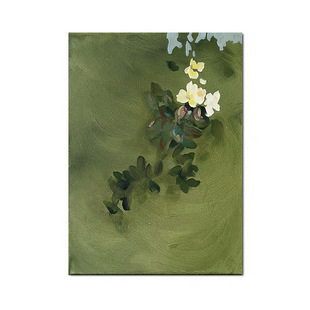 中古风小众抽象花卉植物客厅装饰画玄关复古春意盎然绿色生机挂画