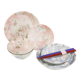 美浓烧AITO宇野千代樱吹雪家用陶瓷餐具八件礼盒套装婚庆礼品