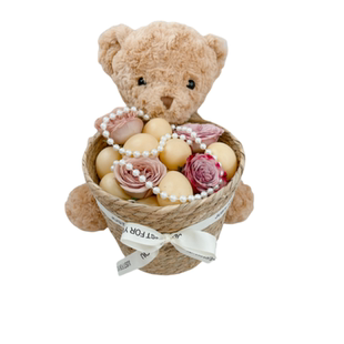 坐月子小熊抱抱桶鸡蛋花篮生孩子送的鸡蛋花篮鲜花鸡蛋手提小花篮