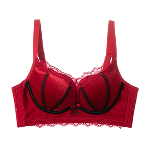 红色文胸本命年鸿运当头结婚套装年货舒适聚拢小胸平胸内衣无钢圈
