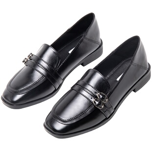 英伦风小皮鞋女2026新款复古一脚蹬乐福鞋秋冬加绒单鞋大码41到43