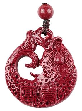 天然朱砂吊坠富贵锦鲤平安扣挂件