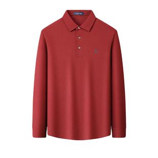 [双丝光长绒棉/5A抗菌]梦特娇秋季男士polo衫长袖翻领纯色棉T恤J