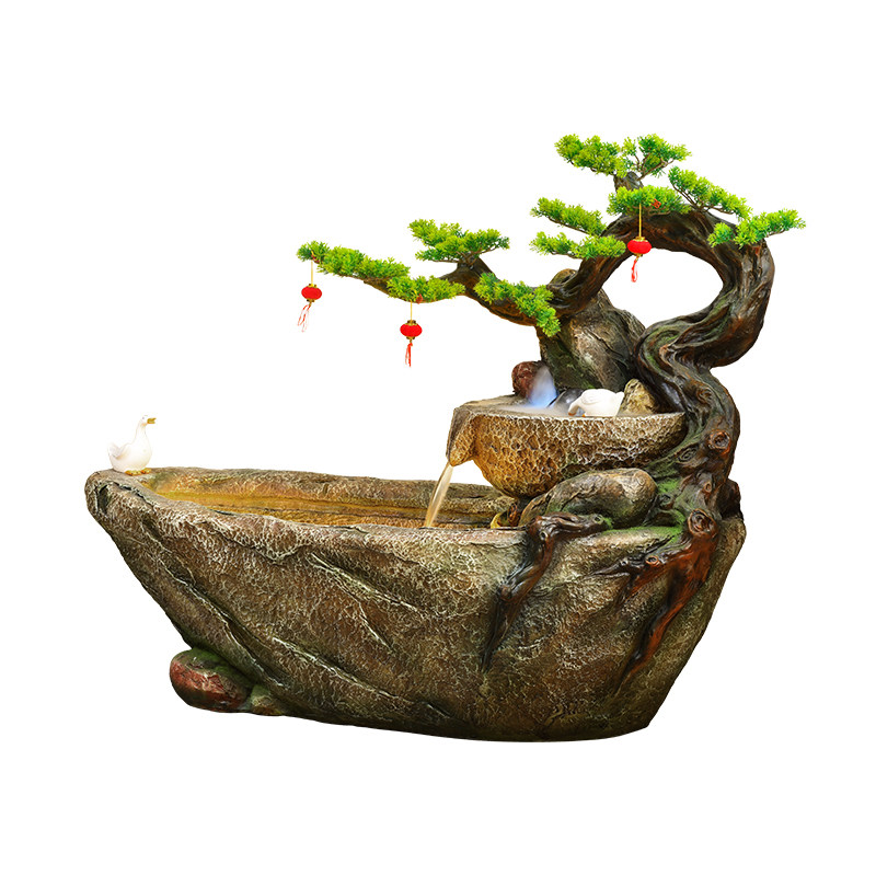 创意假山风水轮循环水摆件生财