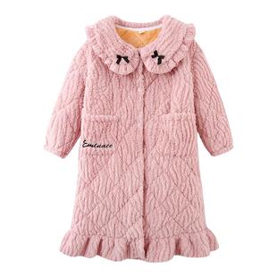 儿童睡衣秋冬季珊瑚绒睡袍夹棉加厚款女童法兰绒浴袍中长款家居服