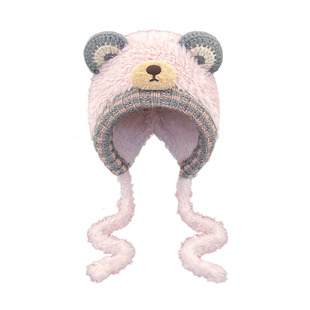 日系可爱小熊耳朵绑带针织帽子女冬季保暖护耳显脸小防寒套头帽潮