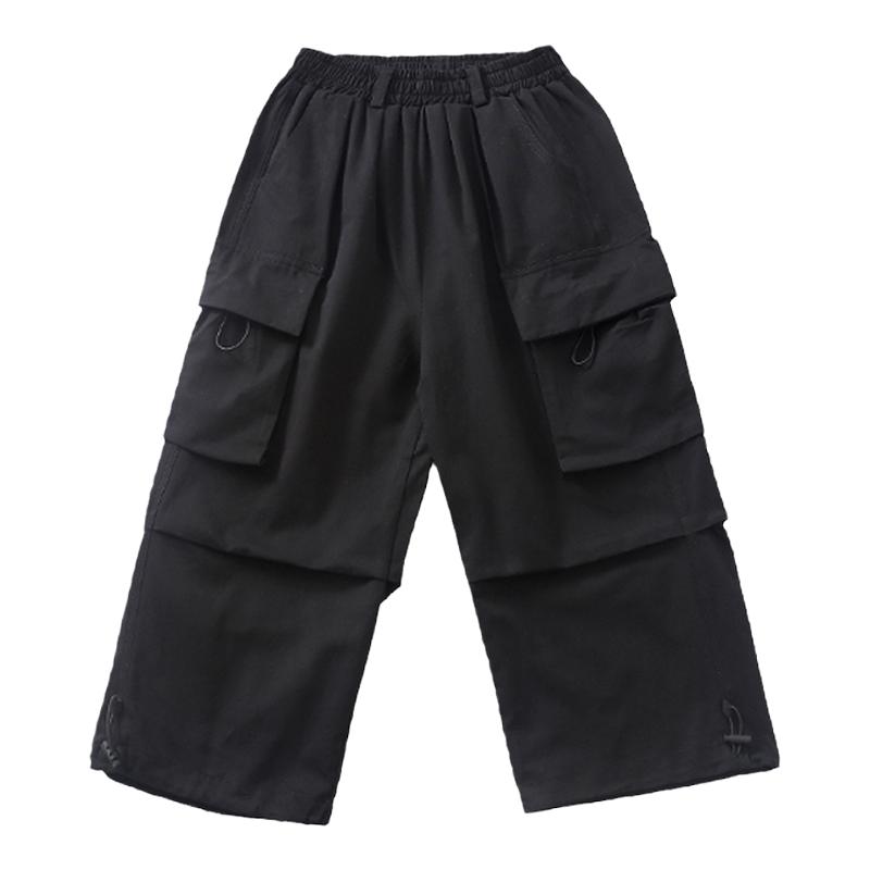 白色工装裤男童街舞裤子儿童黑色宽松女童男孩嘻哈纯棉hiphop跳舞