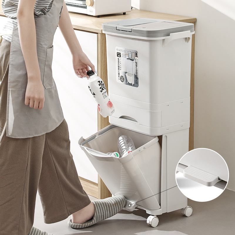 厨房垃圾桶家用大号带盖防臭日式干湿厨双层分离一体分类双层余