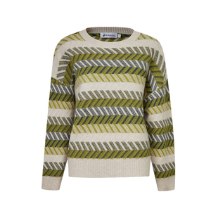 皮皮狗商场同款新款羊绒衫圆领宽松粗针几何撞色提花女士套头衫