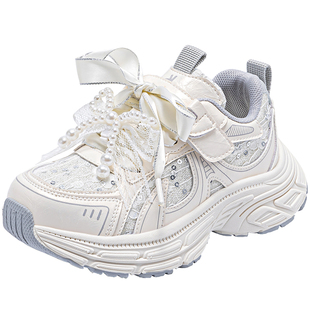 安奈儿品牌女童老爹鞋2026新款春季大童女孩跑步鞋儿童白色运动鞋