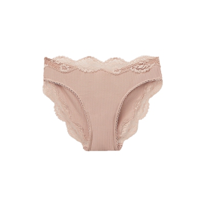 舒适罗纹花卉蕾丝包臀内裤