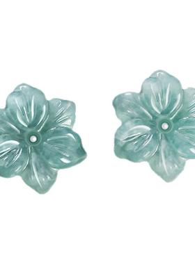 A货冰种翡翠蓝水兰花耳钉女款