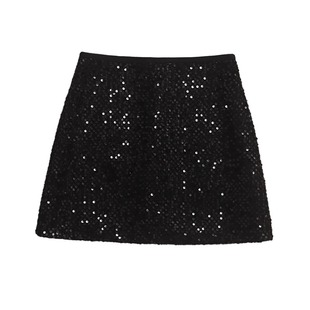 羊毛毛呢半身裙女2025新款秋冬黑色小香风亮片小个子显瘦a字短裙