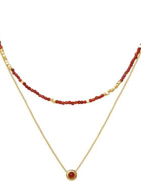 ARSIS新年系列鸿运红豆叠链项链红色本命年毛衣链两戴款礼物