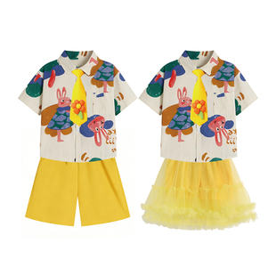 儿童演出服纱裙创意兔子衬衫幼儿小学运动会啦啦队服六一汇演服装