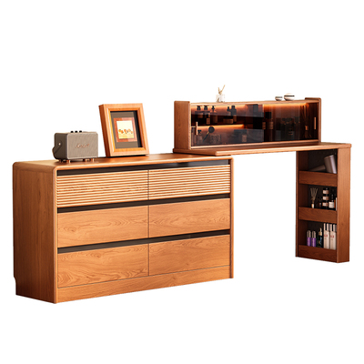 实木梳妆台斗柜一体卧室床尾化妆桌中古新款小户型伸缩转角化妆柜