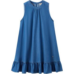 【冰感防晒】eland kids衣恋童装女童连衣裙夏季复古无袖牛仔裙