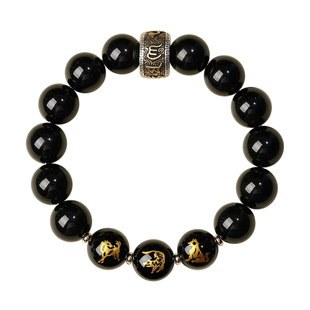 遇见普陀山天然黑曜石三合六合手串男女转运珠护身符十二生肖手链