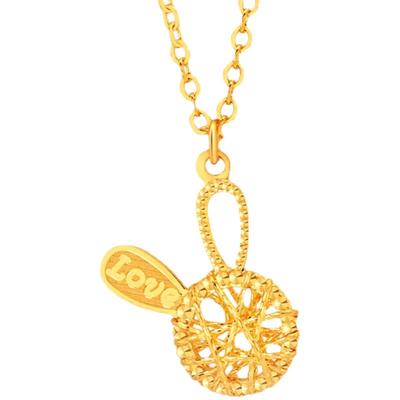 老庙黄金足金999花丝缠绕镂空生肖兔可爱兔耳LOVE项链5G情侣