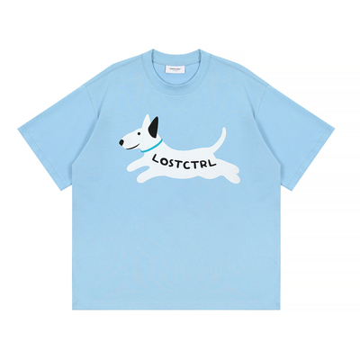 LOSTCTRL 索罗娜速干凉感趣味小狗简约印花宽松圆领短袖T恤上衣