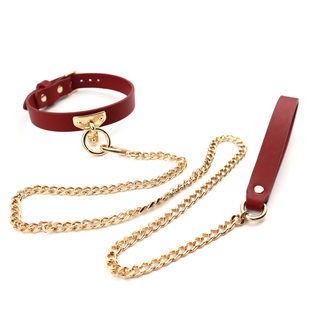 幻音坊：黑红真皮项圈女Puppy圆环T型k9牵引绳狗链choker颈带链子