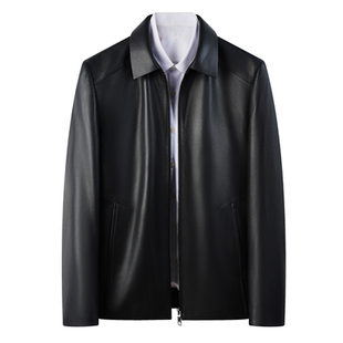 狄斯仑真皮皮衣男士秋冬季新款高端商务海宁绵羊皮中老年翻领夹克