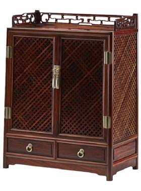 大红酸枝双抽茶水柜中式风文玩