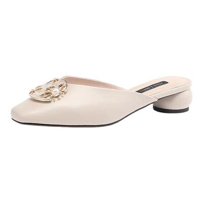 菲伯丽尔珍珠一脚蹬外穿包头拖鞋