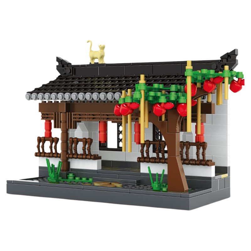 万格徽派建筑小颗粒积木拼装模型