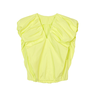 JNBY/江南布衣折扣春夏无袖衬衫女100%棉V领套头短款短装露腰