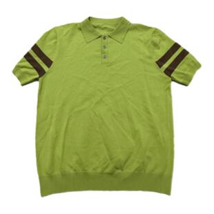 高端男士冰丝针织短袖夏季新款修身polo衫男潮牌轻奢翻领条纹半袖