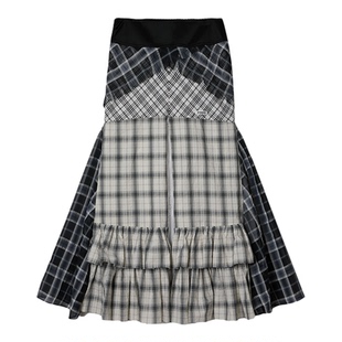 M1DNOTE格纹面料拼接鱼尾中长款半身裙女26春夏新款