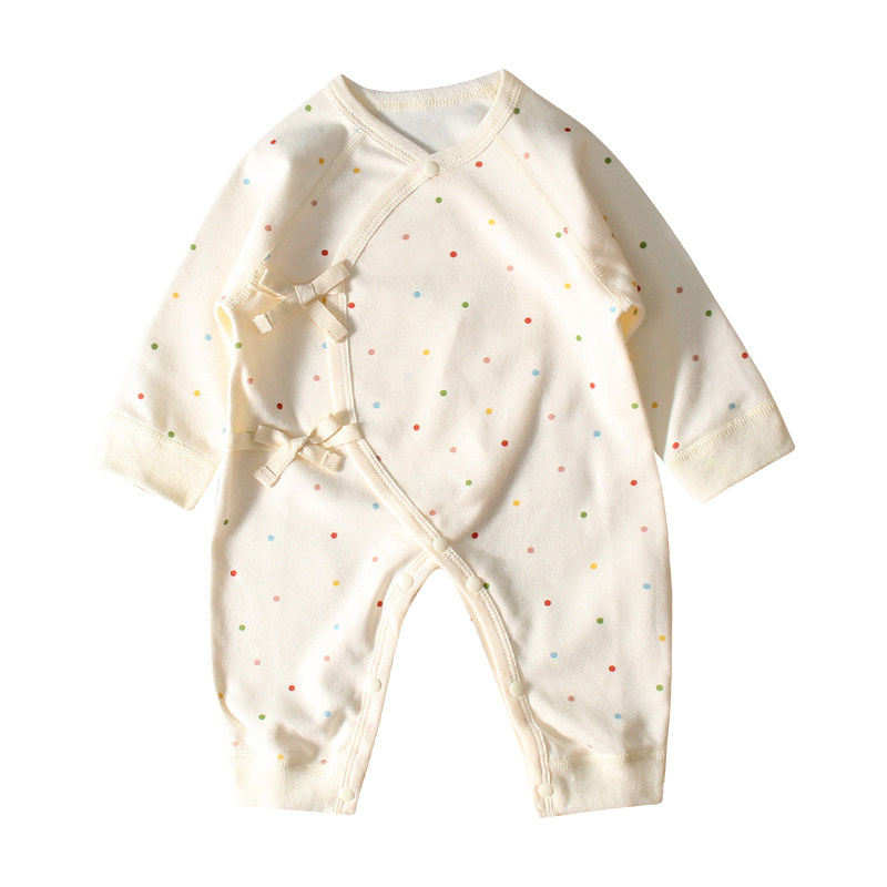婴幼儿衣服纯棉护肚爬服春秋宝宝无骨薄连体哈衣可爱彩色波点满月