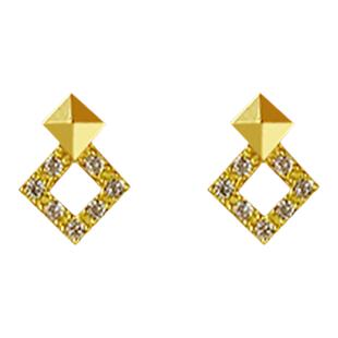 韩国流行10K 14K黄金耳钉女 2025新款潮时尚几何镶钻方形彩金耳饰
